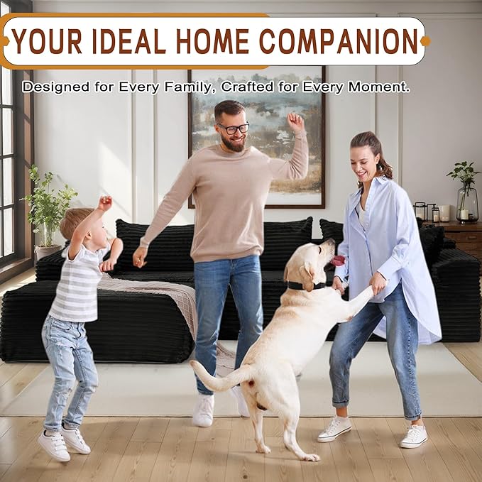 110" Sectional Couches for Living Room, Modular Sectional Sofa with L-Shape Chaise, Cloud Couch, Comfy Corduroy Fluffy Couch with Deep Seat and Side Pockets, No Assembly Required