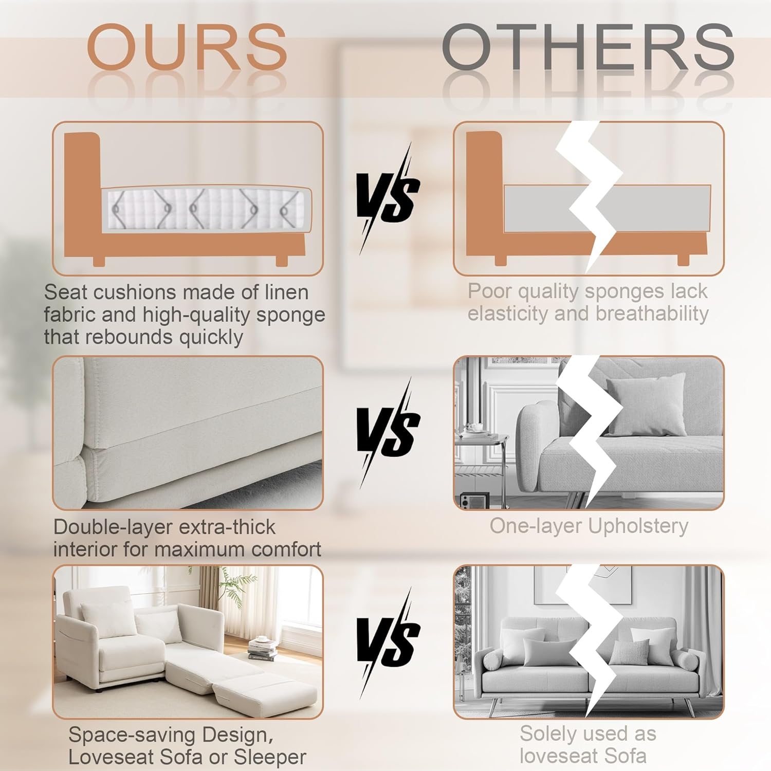 56.3" W x 74.8" D Small Full Size Pull Out Couch, Sleeper Sofa, Futon Sofa Bed with Side Pockets, Convertible Loveseat Sofa with Washable & Breathable Cover, Futon Couch for Living Room, White